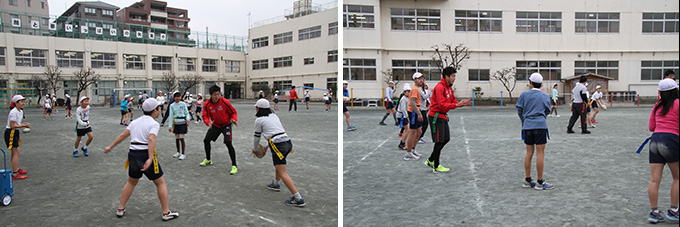 タグラグビー教室 大田区立矢口東小学校に行ってきました 社会貢献 普及活動について知る 横浜キヤノン イーグルス 公式サイト