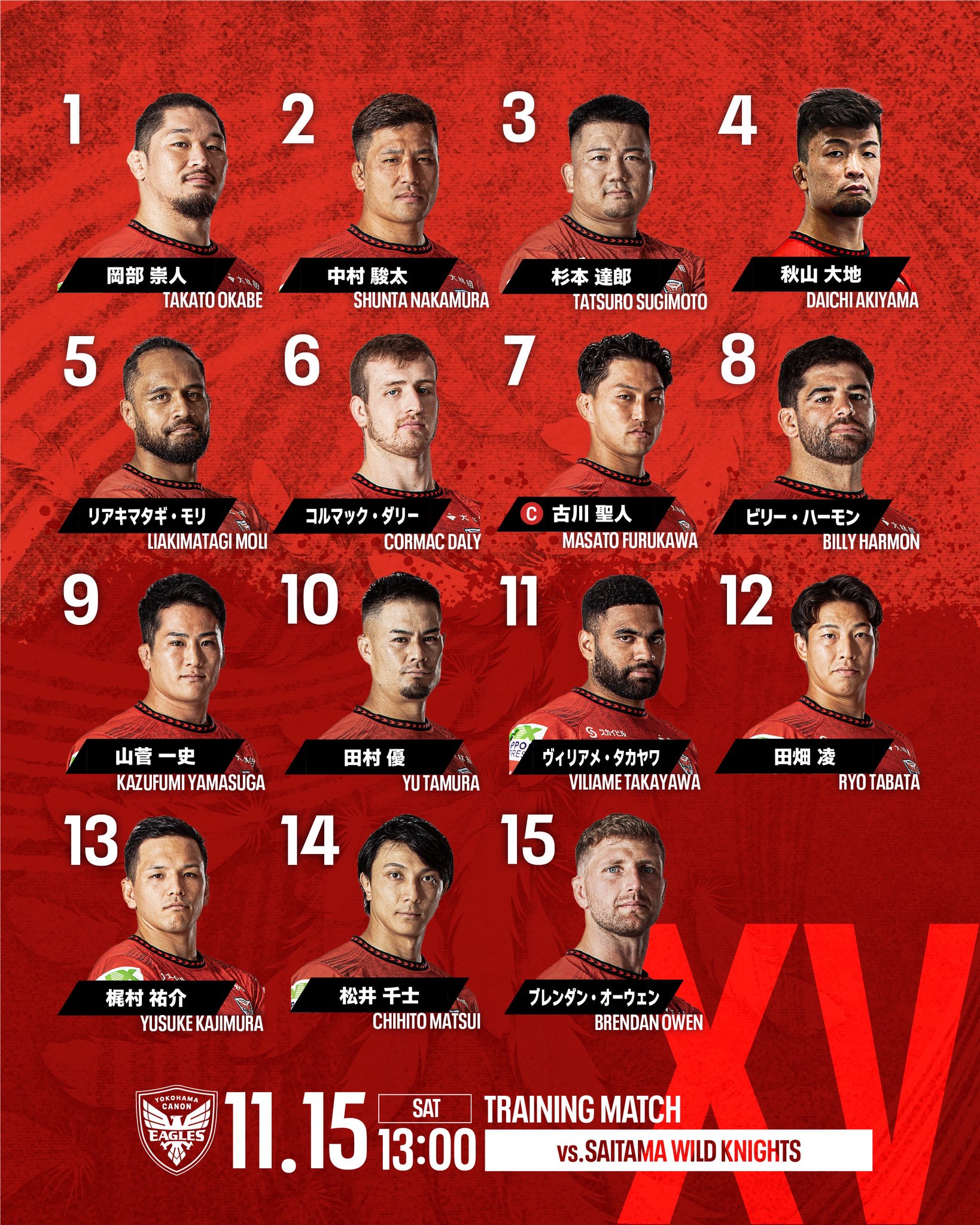 11. 15埼玉パナソニックワイルドナイツ戦 出場選手 