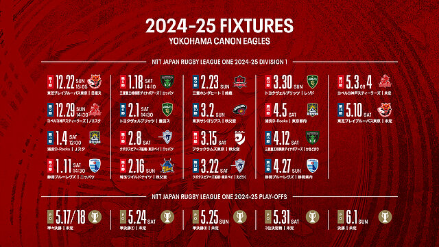 NTT JAPAN RUGBY LEAGUE ONE 2024-25 第4~6節 キックオフ時間