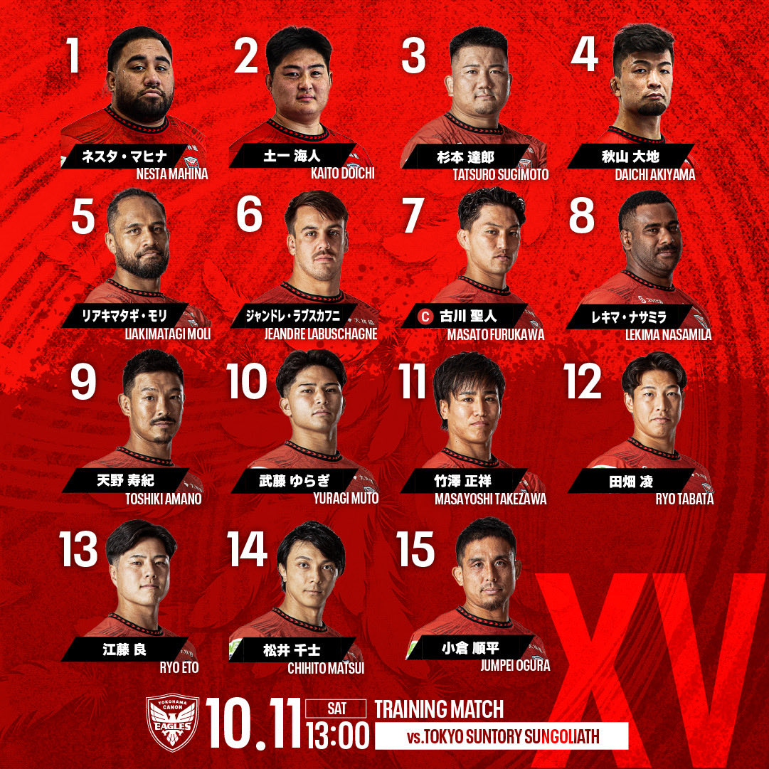 10.11 東京サントリーサンゴリアス戦 出場選手 